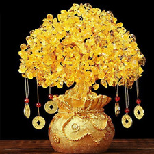 Feng Shui Citrine/Yellow Crytal Money Tree with Chinese Dragon Pots picture