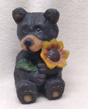 Young's Inc 2001 Black Bear with Sunflower Figurine 4 inch Tall Resin picture