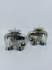 Pair of 1970's vintage handmade elephant candle holders silver cast metal HEAVY picture