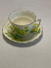 Old Royal Bone China Vintage Teacup & Saucer Set Yellow Floral With Gold Trim picture
