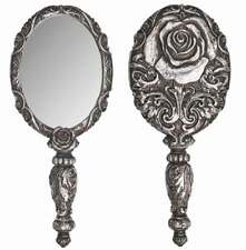 Alchemy Gothic Baroque Rose Hand Mirror Antiqued Silver Resin Romantic Gift V58 picture