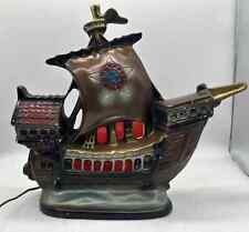 Vintage Mid Century Ceramic Spanish Galleon Ship TV Table Lamp - WORKS picture