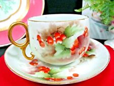 AUSTRIA tea cup and saucer painted currents  teacup thick gold bands  picture