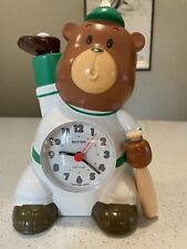 Vintage Rhythm Japan Baseball Bear Speak Up Alarm Clock - TESTED picture