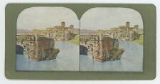 c1900's Colorized Stereoview Isola Tiberina and Ruins of Arch Bridge Rome, Italy picture