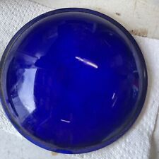 Vintage COBALT BLUE Railroad Traffic Signal Lens 7 9/16” Master With Metal Ring picture