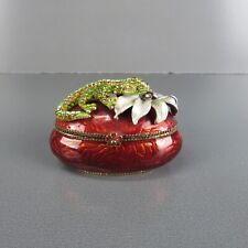 Vintage DZ Trinket Box Jeweled Lizard Red Enameled Solid Perfume Container picture