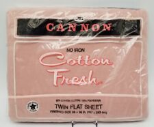 Cannon Cotton Fresh No Iron Twin Flat Sheet Pastel Pink Mauve USA 80s Deadstock picture