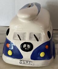 VW Bus Ceramic Volkswagen Surfing Coin Bank With Stopper 4.5 Inches Tall picture
