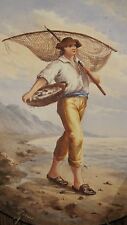 large vintage original signed Norai fisherman figural collector plate painting picture