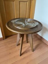 VINTAGE MCM Lazy Susan Tray Table 3 pc Set Removable Top Rare Manhatten Glass picture