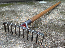 Vintage Long Handled Garden Rake Made In England Old Tool picture