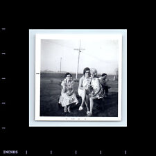 Vintage Square Photo WOMEN SITTING IN FIELD BIG HAIR 1971 picture