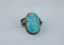 Rare Ancient Pharaonic Copper Ring With Protect Scarab Turquoise Stone BC picture