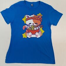 Next Level Blue Oriental Kitty Cat Colorful Girls Youth Slim Large T-Shirt. picture