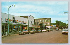 Downtown Genesee Street, Iron River MI 70s Postcard, Ben Franklin Shaffer's News picture