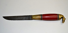 Vintage Finnish Finland Puukko Horse Head Hunting Fishing Knife w/ Red Handle picture