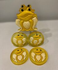 Lucite Yellow Frog Napkin Holder MCM 5x4.5” + 4 Coasters 3.75