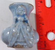 Vintage Lady in Gown Dress Blue Ceramic Miniature Vase Figurine JAPAN picture