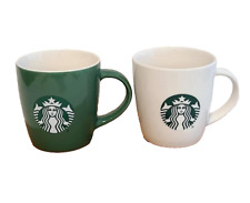 Lot of (2) STARBUCKS Classic Siren Coffee Mugs Mermaid Logo 12 oz. Green & White picture