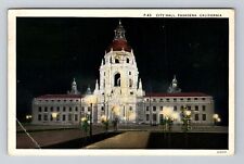 Pasadena CA-California, City Hall at Night, c1934 Antique Vintage Postcard picture