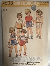 Simplicity 70s Pattern 7503 Toddlers Top Shorts Size 3 Simple To Sew picture