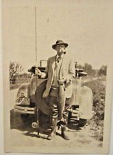 1930 or 1931  FORD MODEL A Dlx ROADSTER, & fisherman b&w photo, 3 1/2