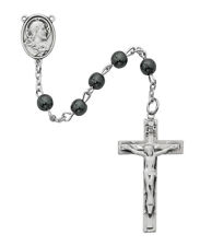 Sterling Silver Genuine Hematite 6mm Bead Rosary Center And Crucifix 19 Inch picture
