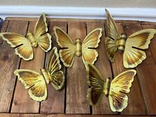 Vintage Homco Home Interiors 5pc Brass Gold Butterflies Wall Accents Decor Metal picture