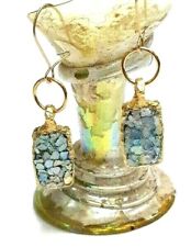 Antique Roman Glass Earrings 18 K Gold Plated Ancient 200 BC Rectangle Fish Hook picture