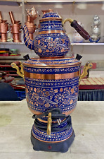 Blue Electric Copper Samovar (5L) with Teapot, Vintage Style Tea Maker picture