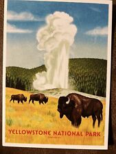 Yellowstone National Park Bison Old Faithful WPA  Postcard New picture
