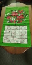 Vintage 1974 Tea Towel Fabric Hanging Wall Calendar, Green with Red Flowers picture