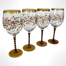 Pier 1 Harvest Berries Amber Wine Glasses Water Goblets 16 oz Fall Holiday Set/4 picture