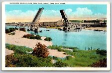 Cape Cod Massachusetts~Sagamore Bridge Over Cape Cod Canal~Tichnor Vintage PC picture