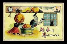 c1910 Gottschalk Halloween Postcard Woman Dunks Gourd Head Man in Water picture