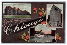 c1910's  Greetings From Chicago Cobb Hall Steamer Eastland Chicago IL Postcard picture