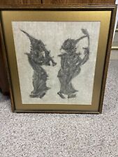 Vtg Charcoal Rubbing Thai Temple Art on Rice Paper  Professionally Framed Asian picture