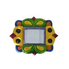 Rustic & Vintage Mexican Folk Art, Small Colorful Tin Mirror, Vintage Handcut picture