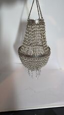 Vintage Antique Small Crystal Basket Chandelier Lamp Pierced Silver Tone Metal picture