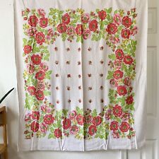 Vintage French Terry Table Cloth Flower Power 44”x50” Pink  picture