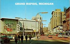 Vtg Grand Rapids Michigan MI Monroe Avenue Street View Old Cars Postcard picture