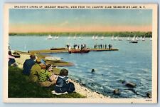 Skaneateles New York NY Postcard Sailboats Lining Up Sailboat Regatta View 1947 picture