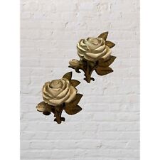 Vintage Set of 2 HOMCO White Roses with Gold Leaves Wall Hanging Decor picture
