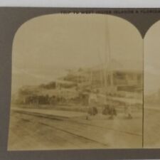 Private Photo Stereoview Card Caribbean Colón, Panama Railroad Crossing Town #55 picture