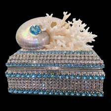 Isabella Adams Aquamarine & Clear Crystal & Shells Keepsake Box, Factory New picture