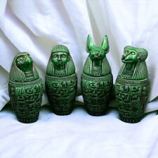Rare Set Of Four Ancient Egyptian Canopic Jars Authentic Organ Carvings Egypt BC picture