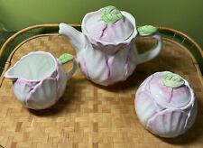 Vintage 92 Bombay Company Teapot, Creamer & Sugar bowl Set Blossoms Pink White picture