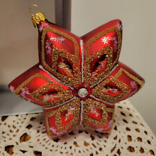 NEW Mouth Blown Snowflake Ornament  5.5 in. high Made in Poland   RED picture