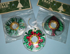 Vtg HTF Plastic Round Disc With Foil Shape Ornaments AISA Mexico Set 3 picture